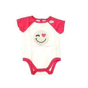 Garanimals Onesie Smiley Face Emoji Pink White Baby Girls Bodysuit 6-9mos LH7222